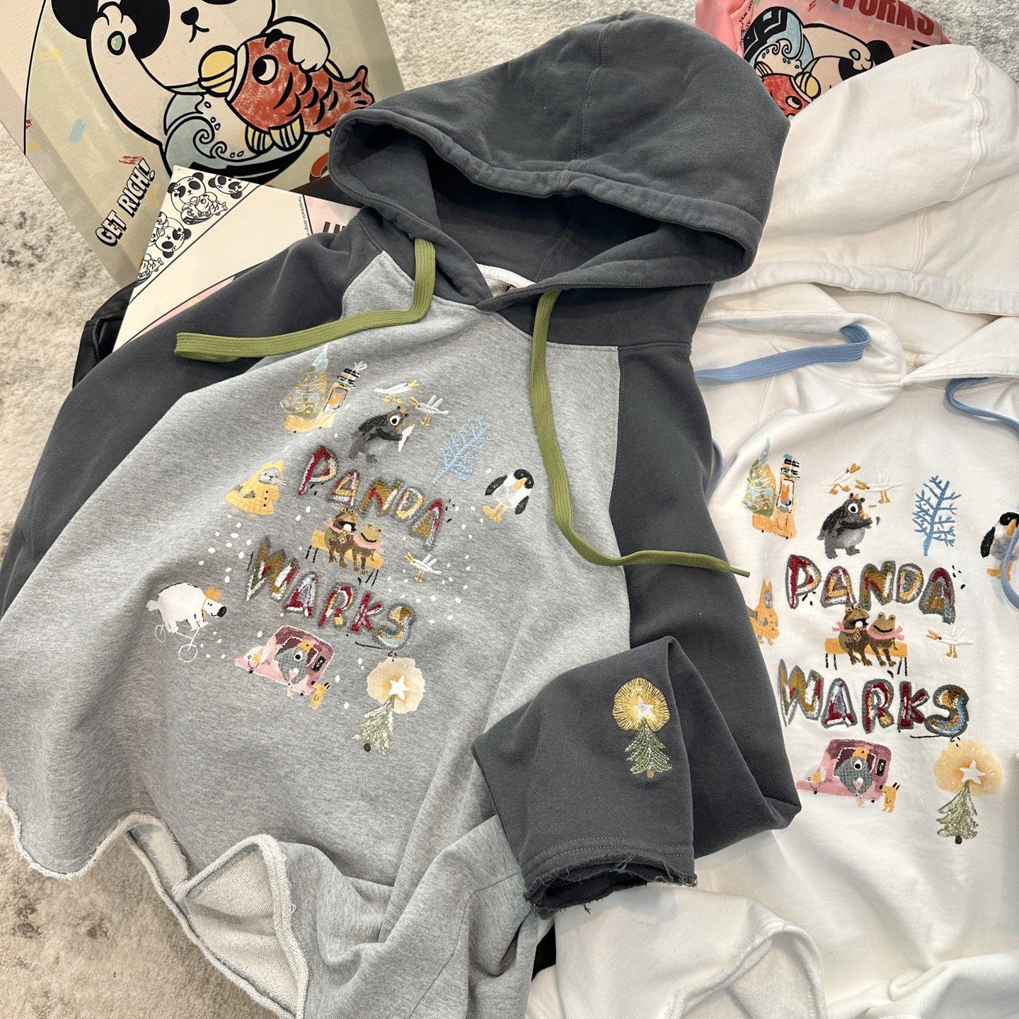 pandawarks纸袋家连帽加绒卫衣女