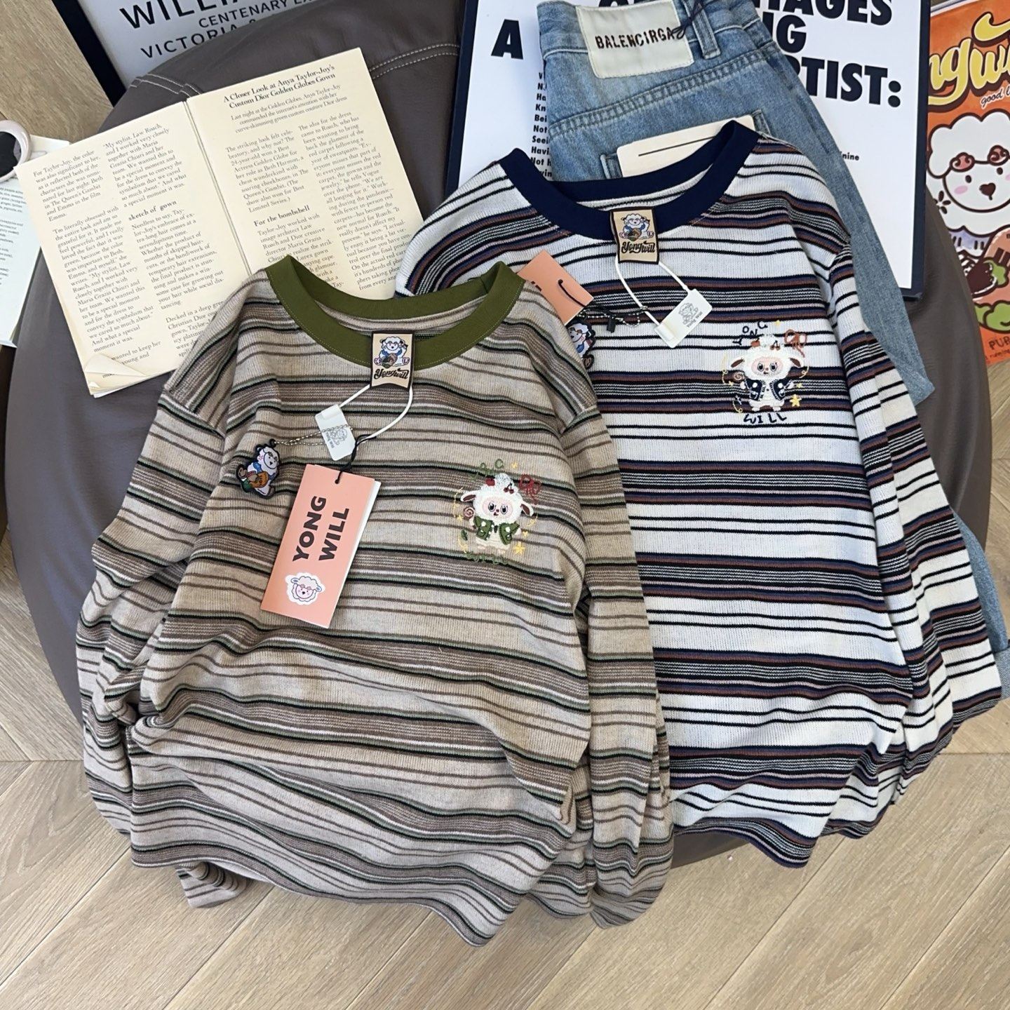 秋冬拍档！秋冬元气感yongwill小羊纸袋家条纹长袖内搭针织T恤女,女装/女士精品,T恤,淘宝优惠券,粉丝福利购,淘宝优惠卷