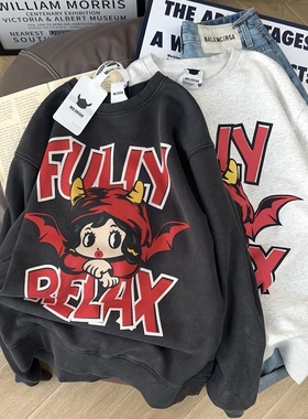 Aimeewq＆Ms.Cissie艾米纸袋家420g圆领加绒卫衣女秋冬长袖内搭韩