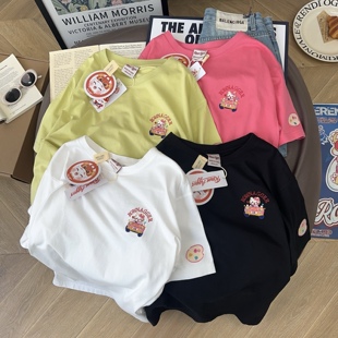 可爱重工刺绣ROWNAGGER纸袋家纯棉短袖 太治yu T恤女 四色all