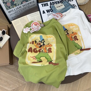 复古高飞卡通印花短袖 AGGER T恤女夏季 ROWN 纸袋家韩 新款 美式