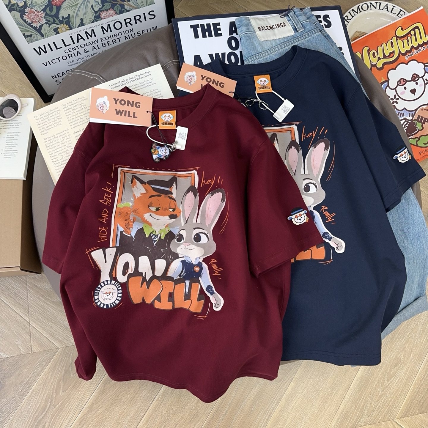 2026早春新款yongwill小羊纸袋家305g纯棉加厚无感印花短袖T恤女