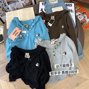 软乎乎的秋冬专属内搭~yongwill小羊纸袋家280g纯棉连帽长袖T恤女