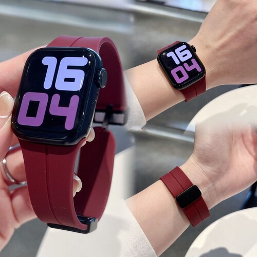 适用applewatch10硅胶表带 iwatch9苹果S8/7/6/5磁吸扣表带ultra2