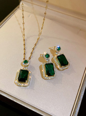 原创设计祖母绿耳钉项链