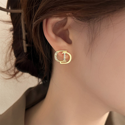 奥特莱斯撤柜捡漏18K金CD字母微镶耳钉耳环耳扣耳饰女outlets配饰