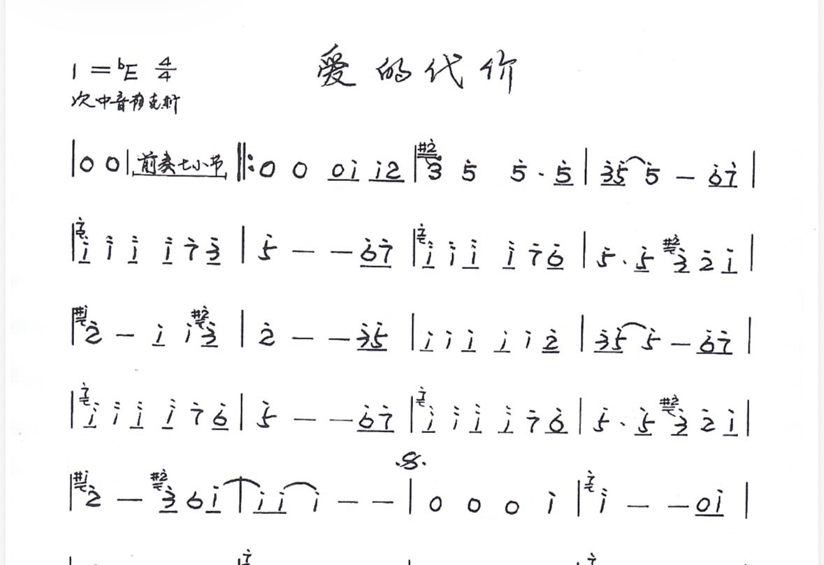 爱的代价萨克斯曲谱  简谱+降e调伴奏  需要其他曲谱伴奏直接留言