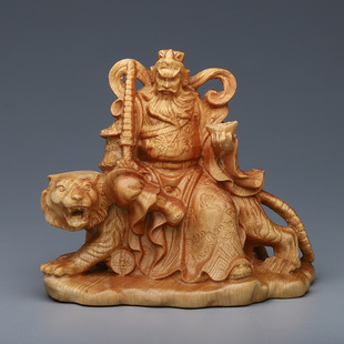 崖柏木雕台湾武财神赵公明神像摆件 财神供奉骑虎像风水摆设装饰