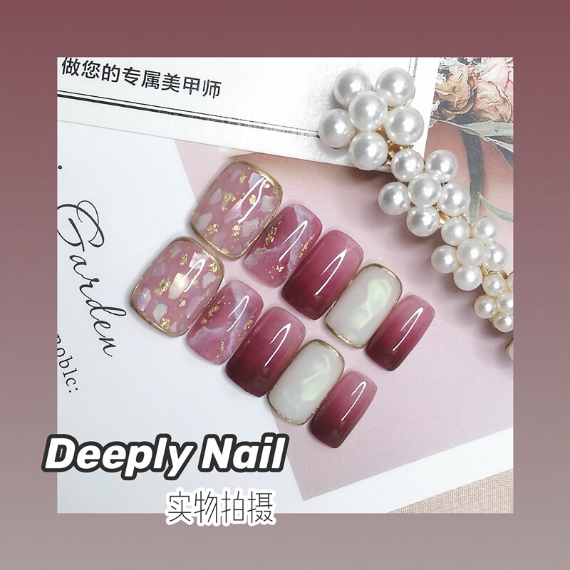 deeply美甲穿戴甲定制假指甲光疗手工成品指甲贴片定紫色渐变欧泊