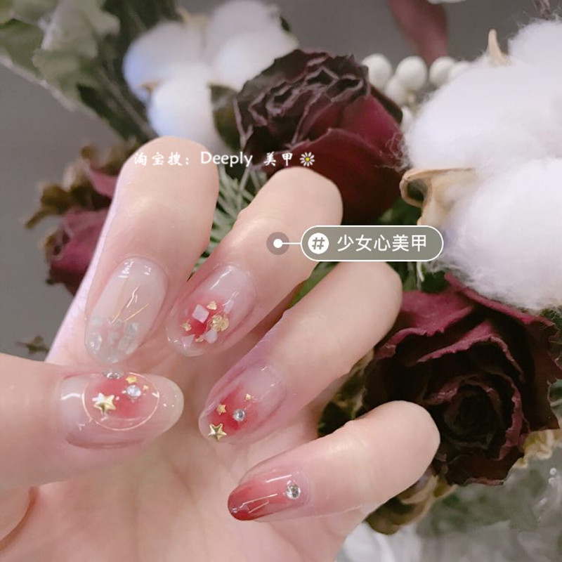可穿戴美甲假片成品甲片定做定制假指甲手指甲少女心腮红贝壳圆形