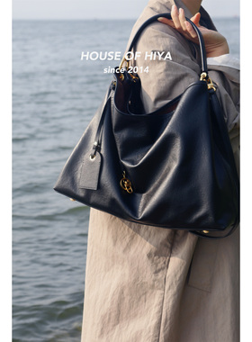 HOUSE OF HIYA 原创设计通勤电脑包hobo头层牛皮