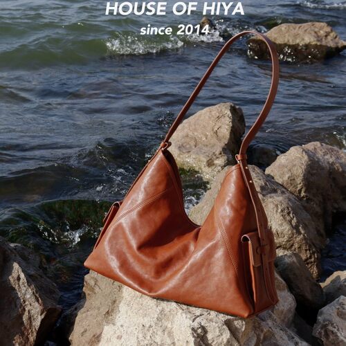 HOUSE OF HIYA头层植鞣牛皮可调节肩带hobo包斜挎包高级百搭