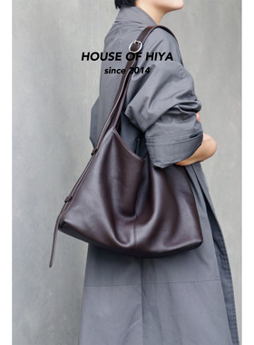 HOUSE OF HIYA 新款小众可调节肩带单肩托特包头层牛皮包