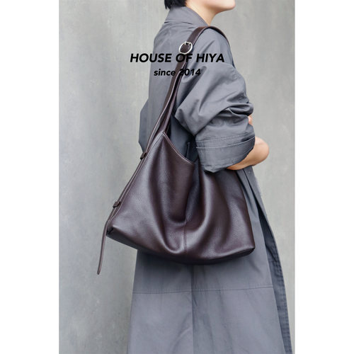 HOUSE OF HIYA 新款小众可调节肩带单肩托特包头层牛皮包