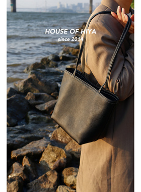 HOUSE OF HIYA细肩带头层牛皮单肩托特子母包荔枝纹头层牛皮