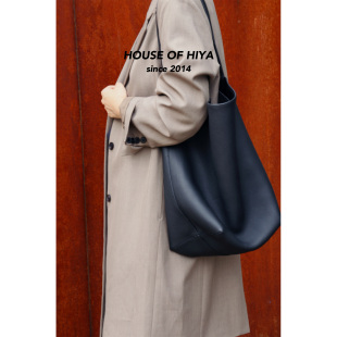 HOUSE HIYA新款 极简风小众头层牛皮单肩高定版 里外全皮水桶包
