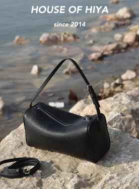 HOUSE OF HIYA笔筒枕头包包女牛皮复古通勤手提笔筒包简约小圆90s