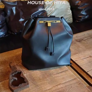 新款 老钱风头层牛皮双肩包抽绳束口软皮大容量手提大背包 TR经典