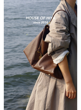 HOUSE OF HIYA 原创设计通勤电脑包hobo头层牛皮