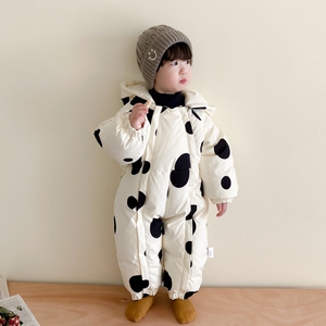婴儿羽绒服冬季连体衣加绒加厚白鸭绒宝宝外出服抱衣新生儿冬装女