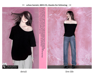 WEIQIN黑空灵鹅蛋领V领短袖