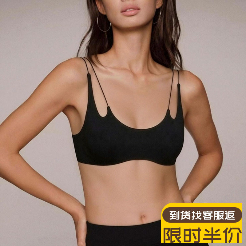 性感细肩带交叉美背可外穿抹胸内衣光面无痕无钢圈聚拢薄款文胸罩