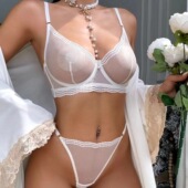 套装 性感蕾丝超薄款 文胸罩丁字裤 法式 大胸显小防下垂内衣女士大码