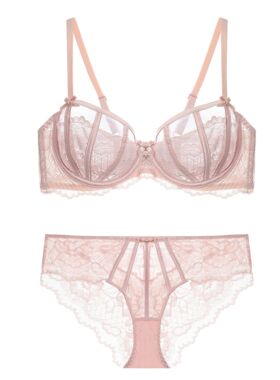 超薄款蕾丝性感大胸显小防下垂文胸罩套装D杯大码内衣女红本命年