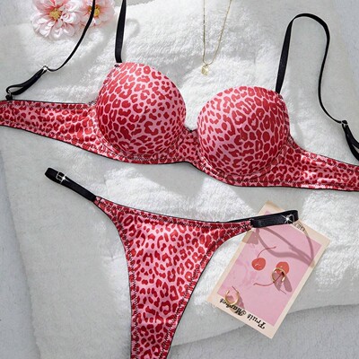 性感豹纹薄款大胸显小聚拢内衣女