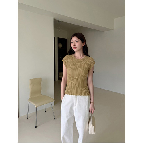 坑条设计感肌理感短袖针织T恤女夏气质优雅修身显瘦亲肤柔软上衣
