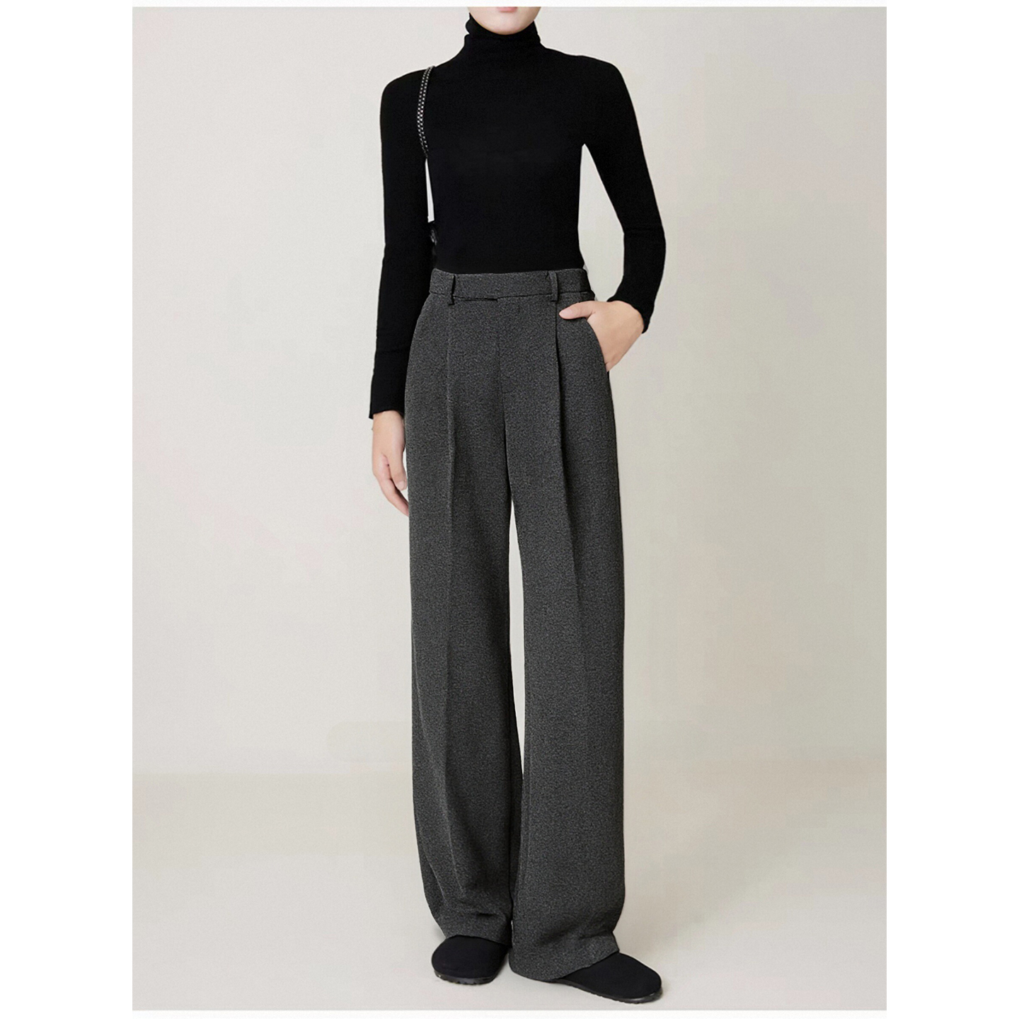 醋酸羊毛西装裤2025秋冬加厚老钱风毛呢阔腿灰色高腰休闲直筒长裤
