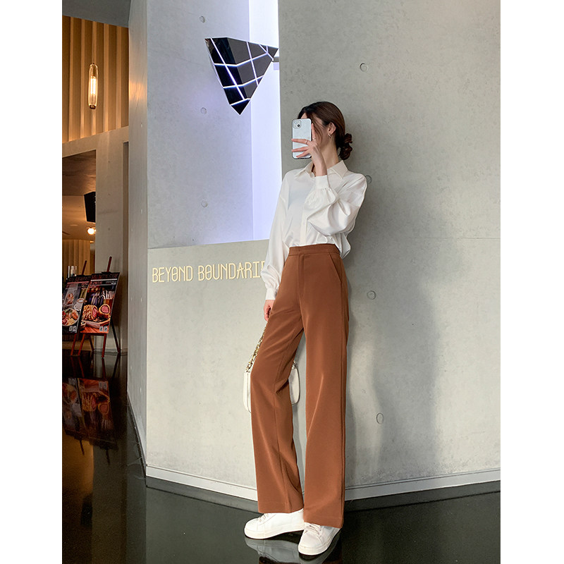 2025春秋新品焦糖色烟管裤高级直筒复古显瘦垂感拖地高腰西装长裤,女装/女士精品,休闲裤,淘宝优惠券,粉丝福利购,淘宝优惠卷