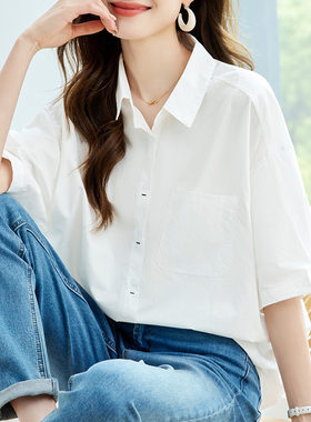 【棉绪】纯棉白色衬衫短袖女2026新款薄款通勤韩版宽松大码别致上