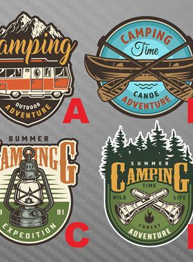 露营汽车贴 CAMING划船野外探险 森林伐木类篝火房车客车出行贴纸