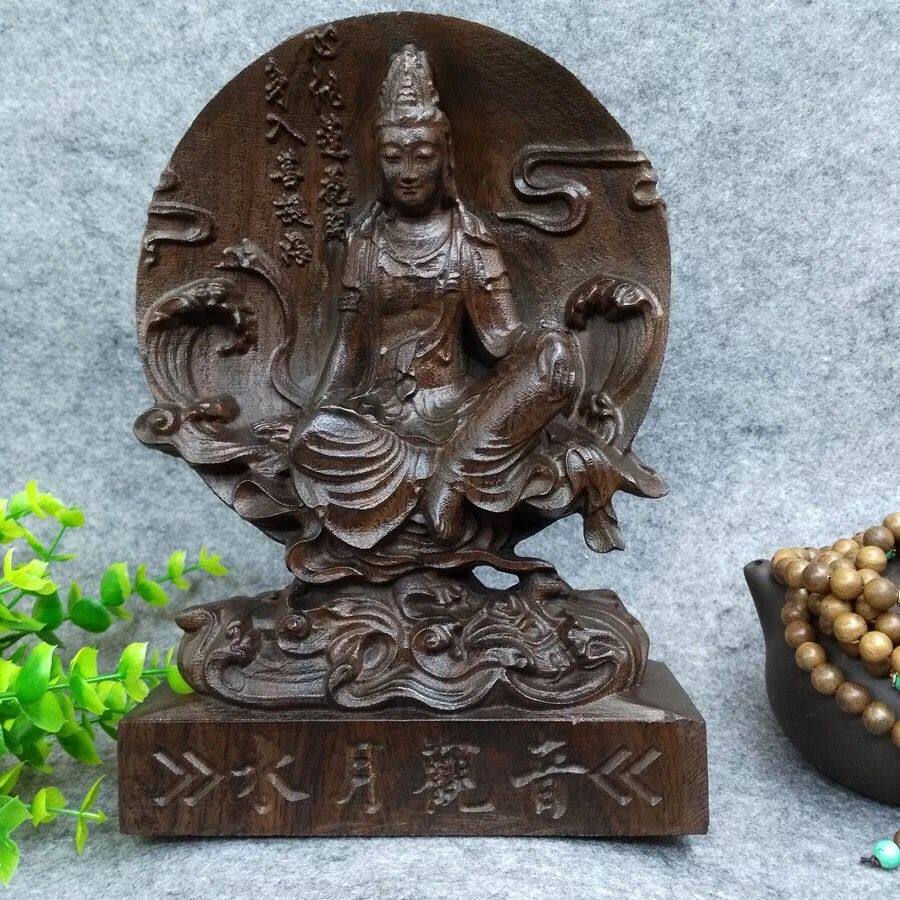 越南天然沉香木木雕观音(水月观音)实木雕刻摆件手把件工艺品系列