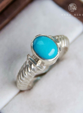 蓝松石戒指尼泊尔925纯银手工镶嵌颜色干净 银子厚实活口小巧精致