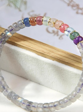 彩虹天然月光石拉长石手链