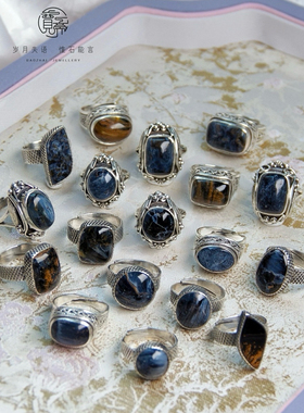 天然彼得石戒指女新款尼泊尔925纯银镶嵌复古宫廷风小众个性独特