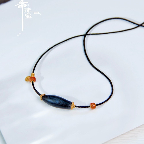 缠丝玛瑙古珠锁骨链925纯银镀金配件搭配藏式民族锁骨坠小众百搭