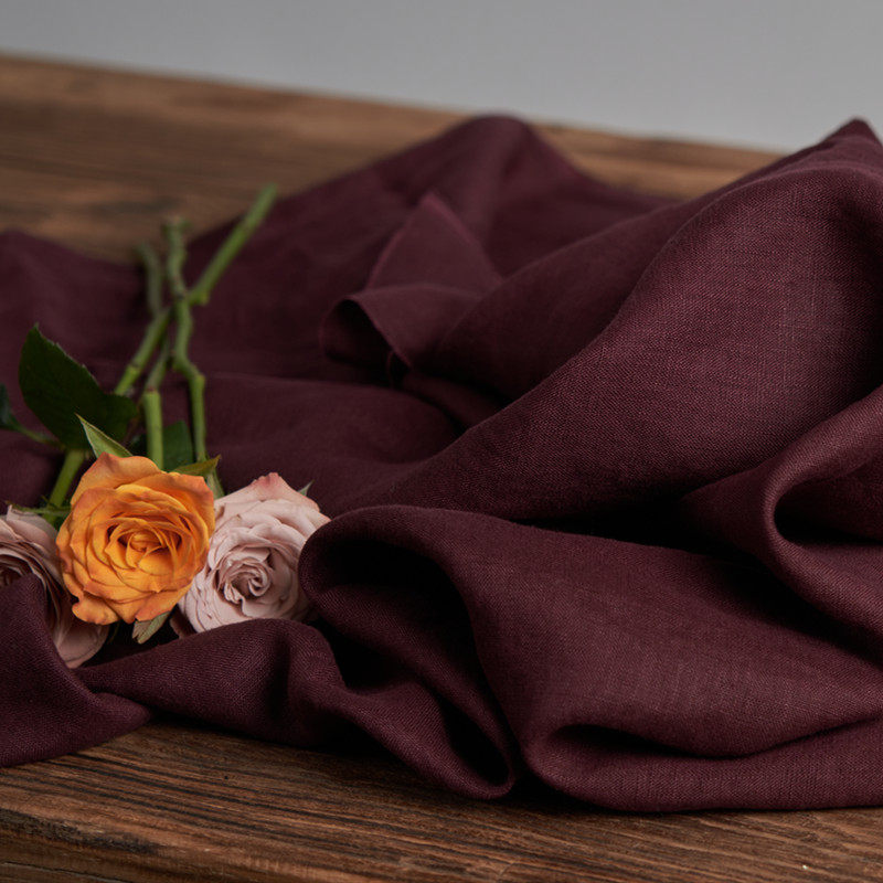 【褐红】高密酵洗印染纯亚麻袍子连衣裙衬衫风衣纯色田园服装面料