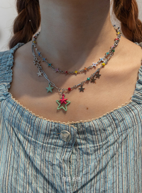 匡舟本色 韩国小众设计 多巴胺趣味 珐琅彩色五角星星芒星 项链