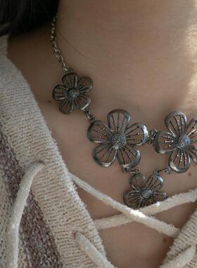 匡舟本色 波西米亚小众设计款 海岛风立体做旧镂空花朵锁骨项链