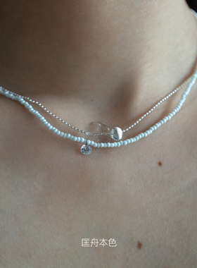 匡舟本色 法式复古高级感 透明冰糖水晶 天河石串珠叠戴双层项链