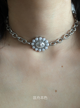 匡舟本色 中古回流 西太后土星珍珠镶嵌 复古巴洛克金属 锁骨项链
