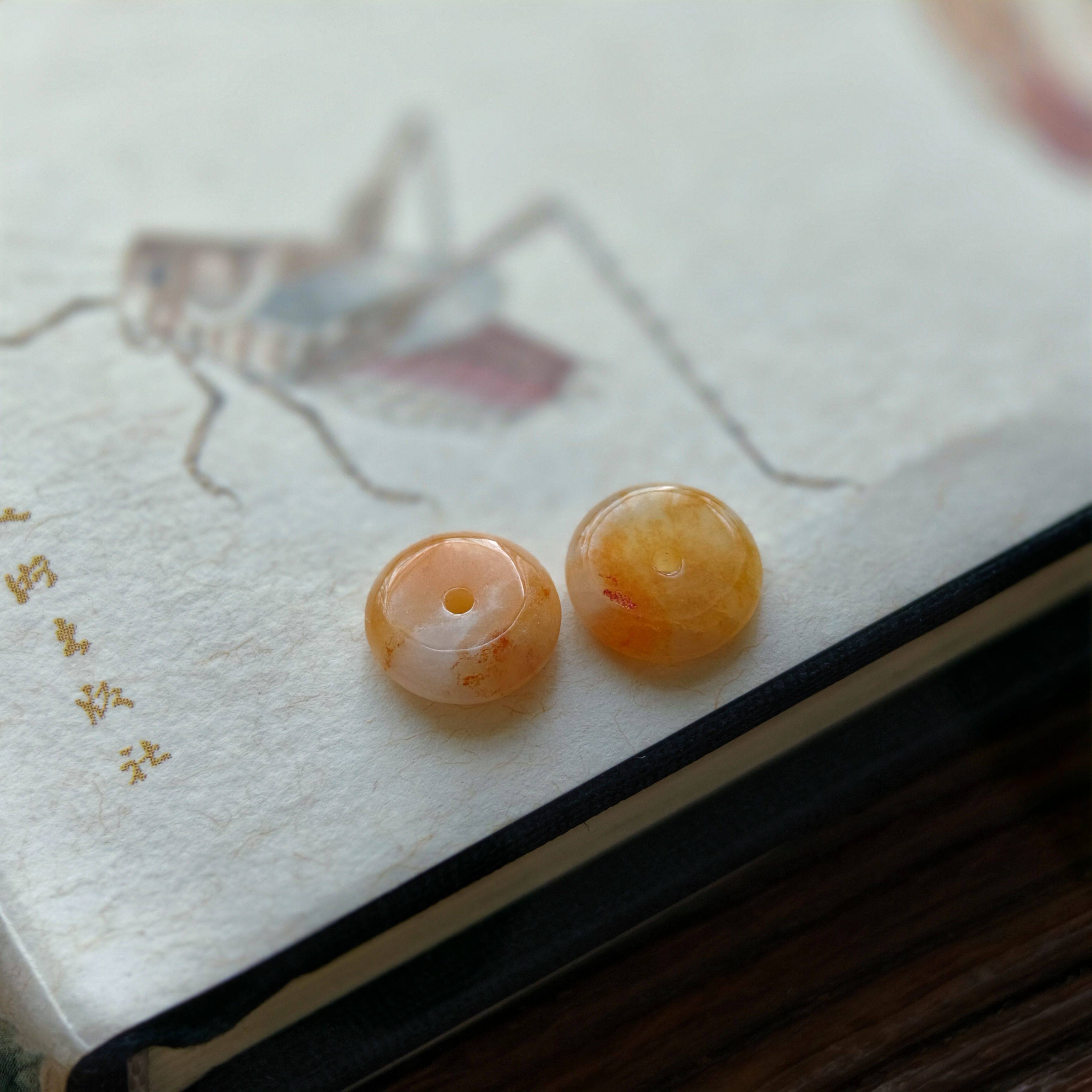 a货天然翡翠冰种橘红西柚橘平安扣耳钉耳饰耳坠耳环耳饰手工圆珠