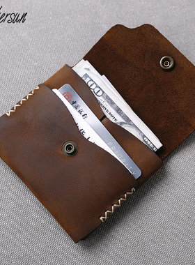 新款小众设计牛皮简约小钱包男手工复古文艺超薄零钱包女真皮卡包