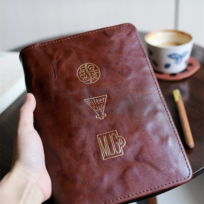 头层牛皮桌面大本子A5会议记事本手抓纹真皮办公文艺复古手账本子