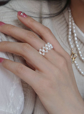 天然淡水珍珠编织戒指尾戒食指戒