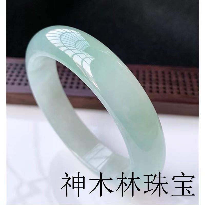 缅甸冰晴水翡翠色手镯飘绿玉镯子油青原石玉冰种单色玉手镯送女友