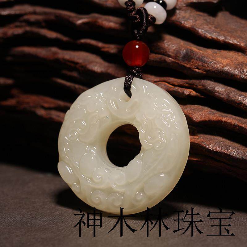 新疆和田玉双貔貅吊坠男青白玉平安扣项链女皮丘招财皮休护身证书